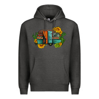 Charcoal Heather caravan sunflowers and cactus Premium Hoodie - Artiststas