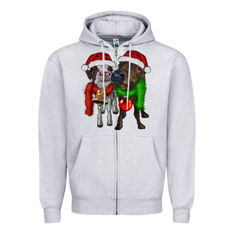 Two Christmas Heifers Zipper Hoodie by RanaPortraitStore | Teevron