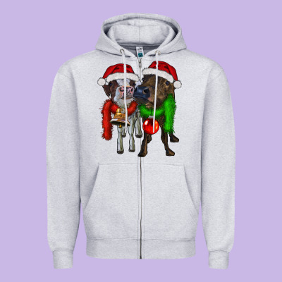 Two Christmas Heifers Zipper Hoodie Designed By Ranaportraitstore