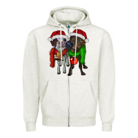 Oatmeal Heather two christmas heifers Zipper Hoodie - RanaPortraitStore