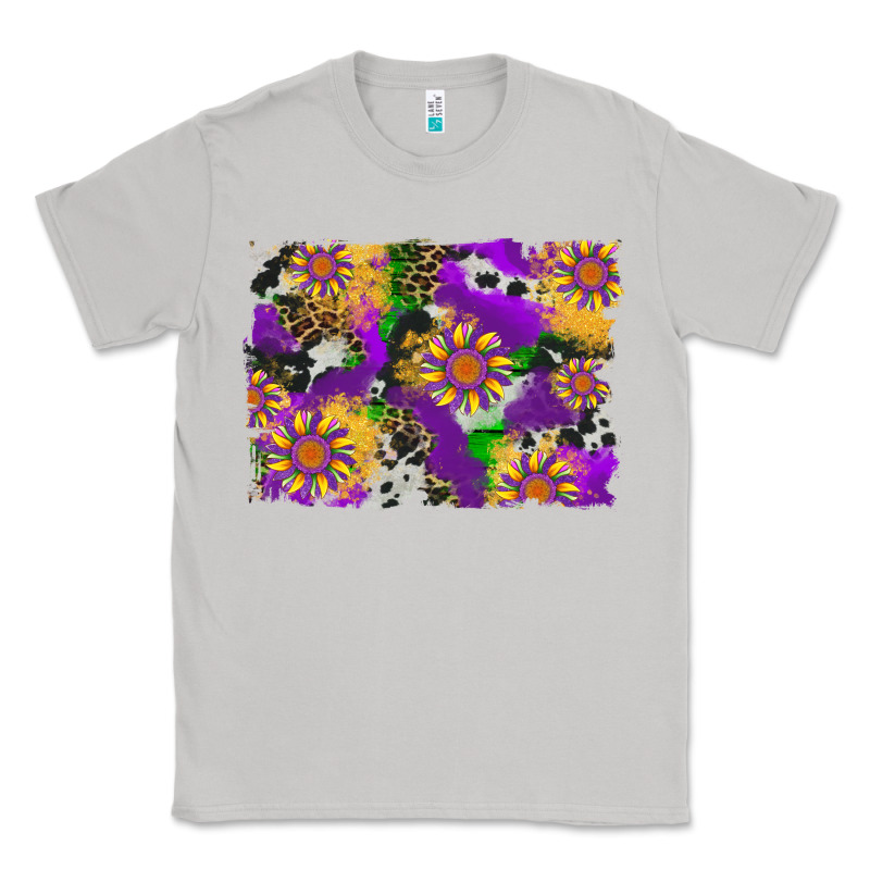 Mardi Gras Sunflower Cowhide Leopard And Glitter Background Classic Tee by Artiststas | Teevron