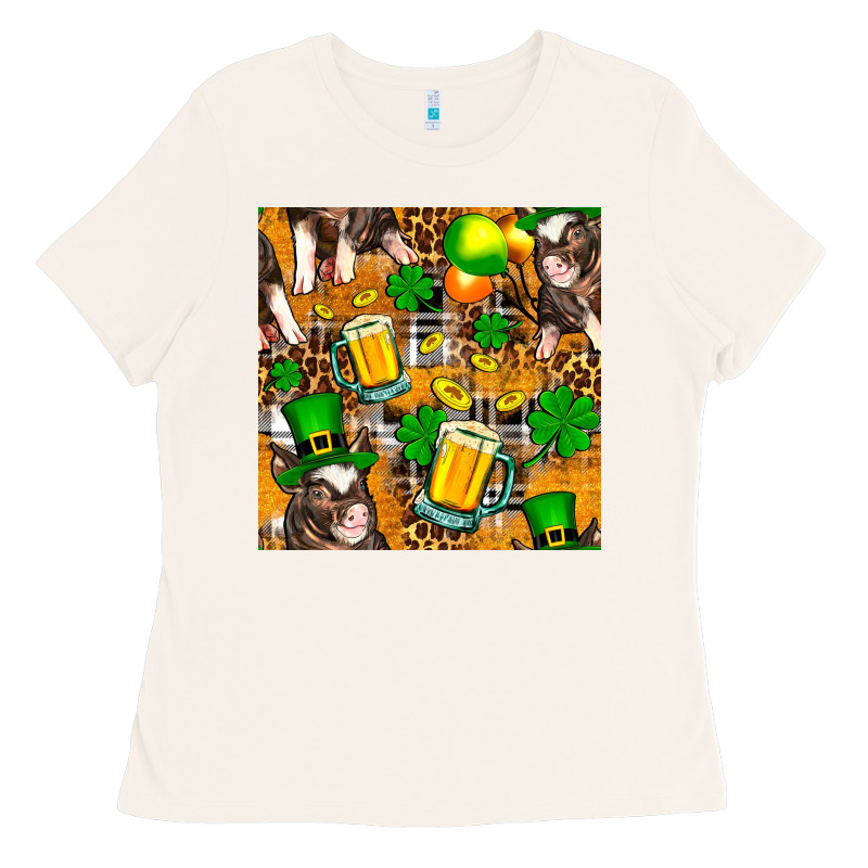 St. Patrick's Day Pig With Beer And Shamrock Seamless Ladies Tee by FaDigitalArtStudio | Teevron