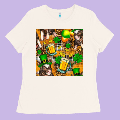 St. Patrick's Day Pig With Beer And Shamrock Seamless Ladies Tee Designed By Fadigitalartstudio