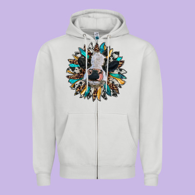 Baby Cow With Sunflower Zipper Hoodie Designed By Ranaportraitstore