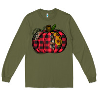 Army Green Buffalo Pumpkin Long Sleeve Tee - CowhideDigitalArt