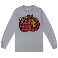 Heather Grey Buffalo Pumpkin Long Sleeve Tee - CowhideDigitalArt