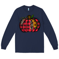 Navy Buffalo Pumpkin Long Sleeve Tee - CowhideDigitalArt