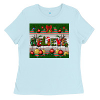 Baby Blue Christmas Believe Ladies Tee - BundleAndBundleShop