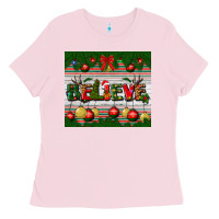 Bubblegum Pink Christmas Believe Ladies Tee - BundleAndBundleShop