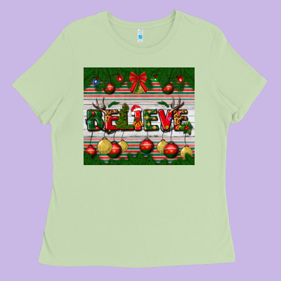 Christmas Believe Ladies Tee Designed By Bundleandbundleshop