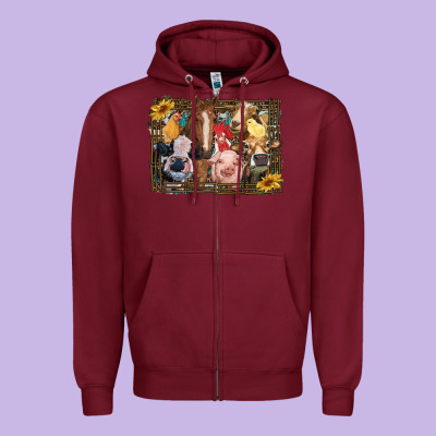Western Farm Animals Zipper Hoodie Designed By Ranaportraitstore
