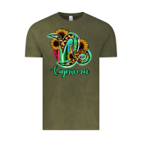 Vintage Olive Capricorn Zodiac Sign Sunflower Leopard Serape Vintage Tee - RanaPortraitStore