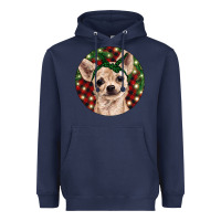 Navy Christmas Chihuahua With Buffalo Plaid Heavyweight Hoodie - RanaPortraitStore