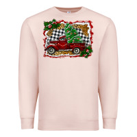 Pale Pink Christmas Truck With Christmas Tree Premium Sweatshirt - RanaPortraitStore