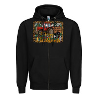 Black Merry Christmas Tractor Zipper Hoodie - RanaPortraitStore