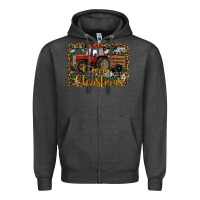 Charcoal Heather Merry Christmas Tractor Zipper Hoodie - RanaPortraitStore