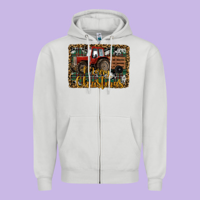 Merry Christmas Tractor Zipper Hoodie Designed By Ranaportraitstore