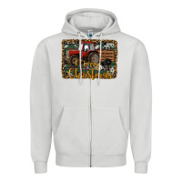 Dove Grey Merry Christmas Tractor Zipper Hoodie - RanaPortraitStore