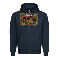 Navy Merry Christmas Tractor Zipper Hoodie - RanaPortraitStore