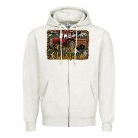 Oatmeal Heather Merry Christmas Tractor Zipper Hoodie - RanaPortraitStore