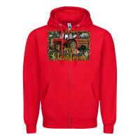 Red Merry Christmas Tractor Zipper Hoodie - RanaPortraitStore
