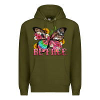 Army Green be free with butterfly and cactus flowers Premium Hoodie - Artiststas