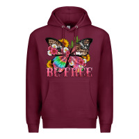 Burgundy be free with butterfly and cactus flowers Premium Hoodie - Artiststas