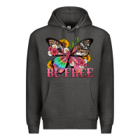 Charcoal Heather be free with butterfly and cactus flowers Premium Hoodie - Artiststas