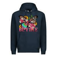 Navy be free with butterfly and cactus flowers Premium Hoodie - Artiststas