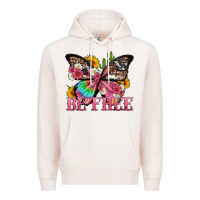 Pale Pink be free with butterfly and cactus flowers Premium Hoodie - Artiststas