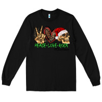 Black Peace Love Rock Christmas Long Sleeve Tee - CowhideDigitalArt