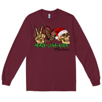 Burgundy Peace Love Rock Christmas Long Sleeve Tee - CowhideDigitalArt
