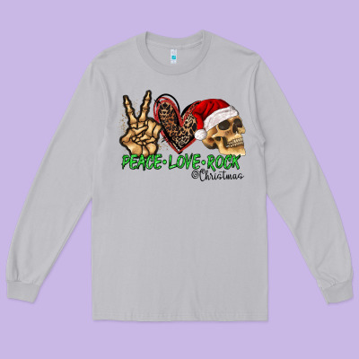 Peace Love Rock Christmas Long Sleeve Tee Designed By Cowhidedigitalart