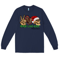 Navy Peace Love Rock Christmas Long Sleeve Tee - CowhideDigitalArt