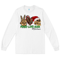 White Peace Love Rock Christmas Long Sleeve Tee - CowhideDigitalArt