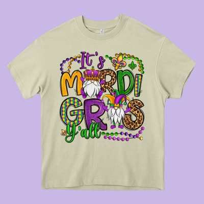 It's Mardi Gras Y'all Gnomes Heavy Core Tee Designed By Oliviacreatesart