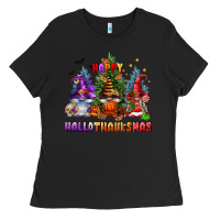 Black happy hallothanksmas Ladies Tee - FaDigitalArtStudio