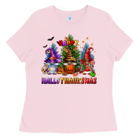 Bubblegum Pink happy hallothanksmas Ladies Tee - FaDigitalArtStudio