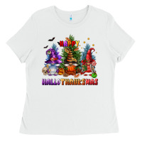 White happy hallothanksmas Ladies Tee - FaDigitalArtStudio