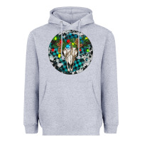 Heather Grey Bull Skull Christmas Heavyweight Hoodie - RanaPortraitStore
