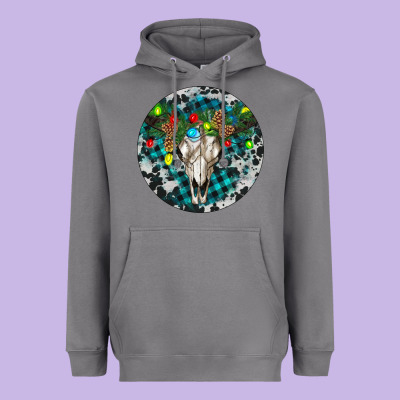 Bull Skull Christmas Heavyweight Hoodie Designed By Ranaportraitstore