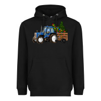 Black Blue Christmas Tractor Heavyweight Hoodie - RanaPortraitStore