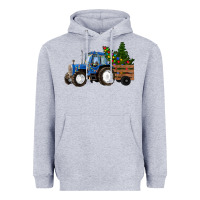 Heather Grey Blue Christmas Tractor Heavyweight Hoodie - RanaPortraitStore