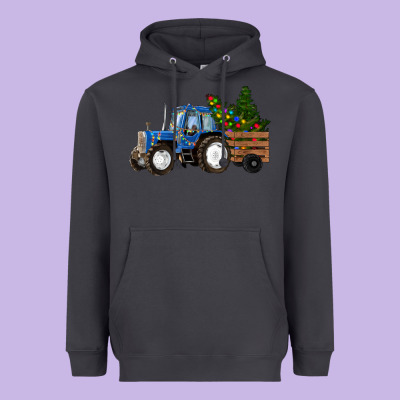 Blue Christmas Tractor Heavyweight Hoodie Designed By Ranaportraitstore