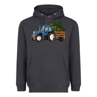 Smoke Blue Christmas Tractor Heavyweight Hoodie - RanaPortraitStore