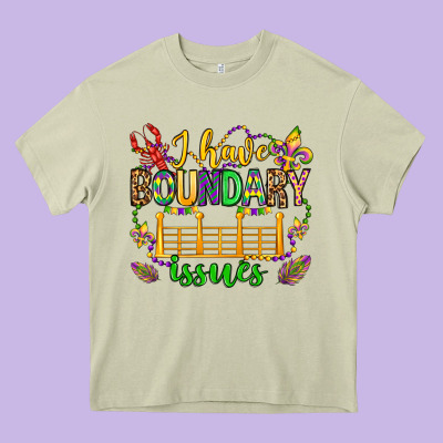 ı Have Boundary Issues Mardi Gras Olivia Heavy Core Tee Designed By Oliviacreatesart