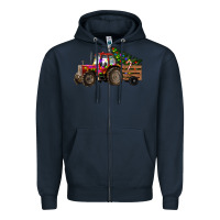 Navy christmas farm Zipper Hoodie - RanaPortraitStore