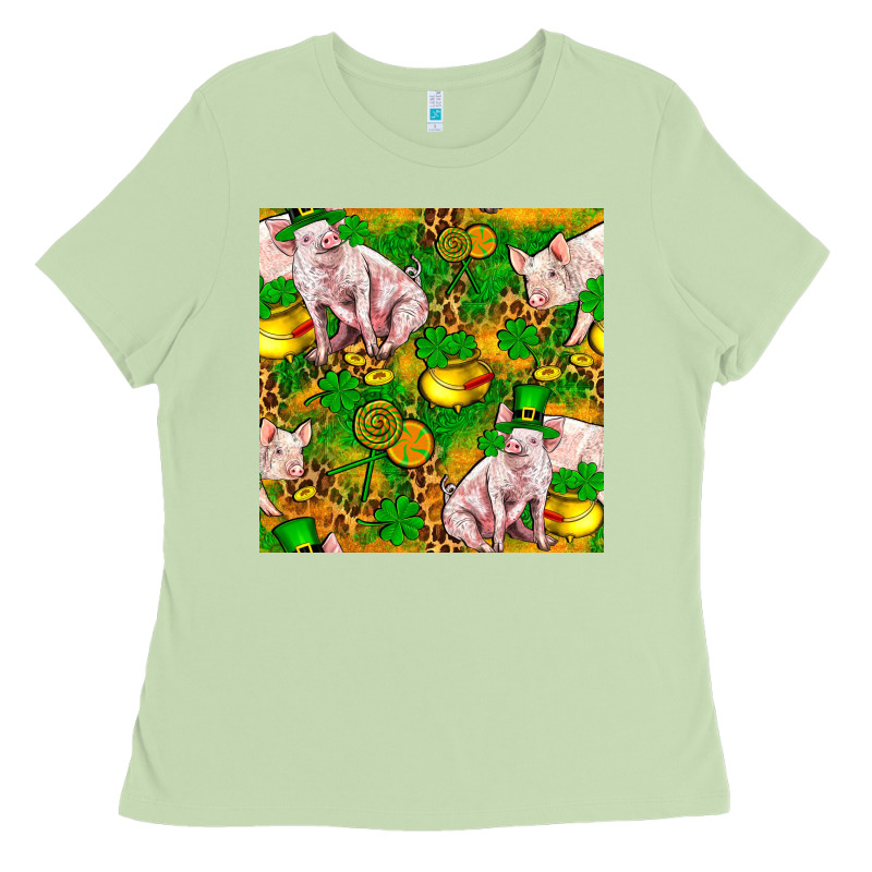 St Patricks  Day Pig With Candy And Pot Of Gold  Seamless Pattern Ladies Tee by FaDigitalArtStudio | Teevron