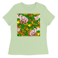 Matcha St patricks  day pig with candy and pot of gold  seamless pattern Ladies Tee - FaDigitalArtStudio