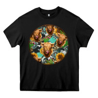 Black Highland Cow Pattern Heavy Core Tee - Jasminsmagicworld